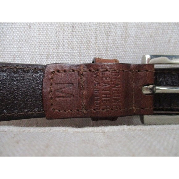 Vintage Brown Genuine Leather Silver Metal Link Belt Size Medium - Picture 4 of 5